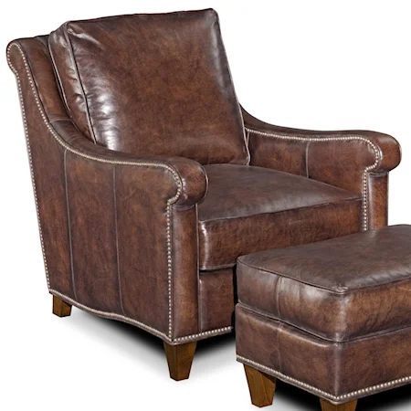 Comfortable Classic Leather Club Chair with Nail Head Trim